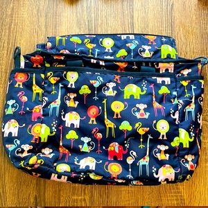 LeSportsac RYAN Baby Diaper Large Tote Bag Zoo Animals Navy Multi Changing Pad